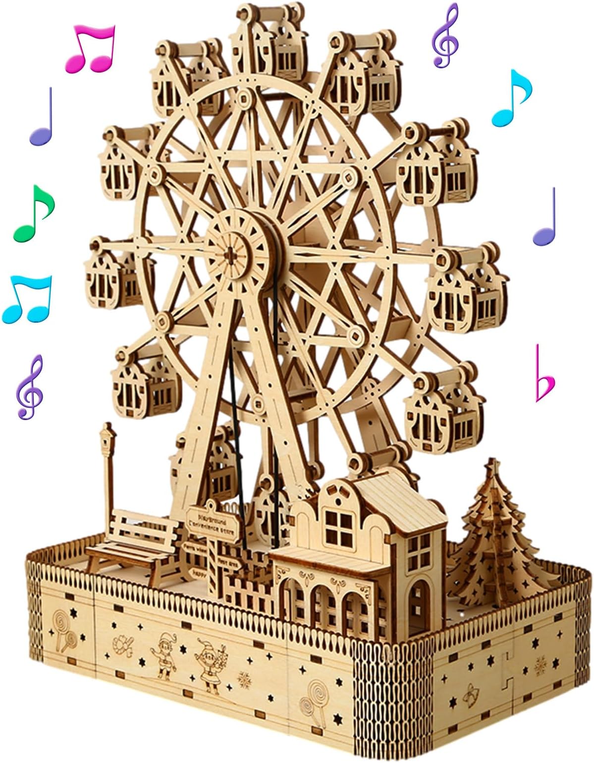 3D Wooden Puzzle, DIY model Craft Toy kits for adults, Ferris Wheel Music Box With Light Gift for Teenagers