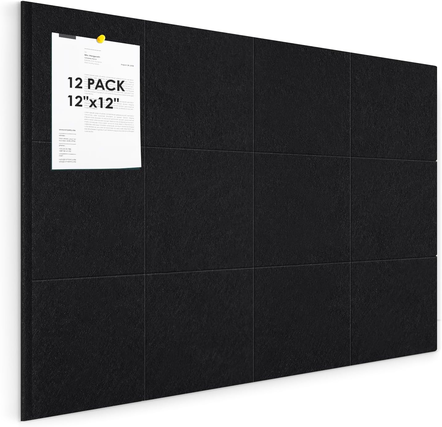 Cork Board for Wall,48"x36" 12 Pack Felt Wall Tiles with Safe Removable Adhesive Tabs, Bulletin Boards for Home Office Kitchen, Pin Board Notice Board for Photos, Memos, Black