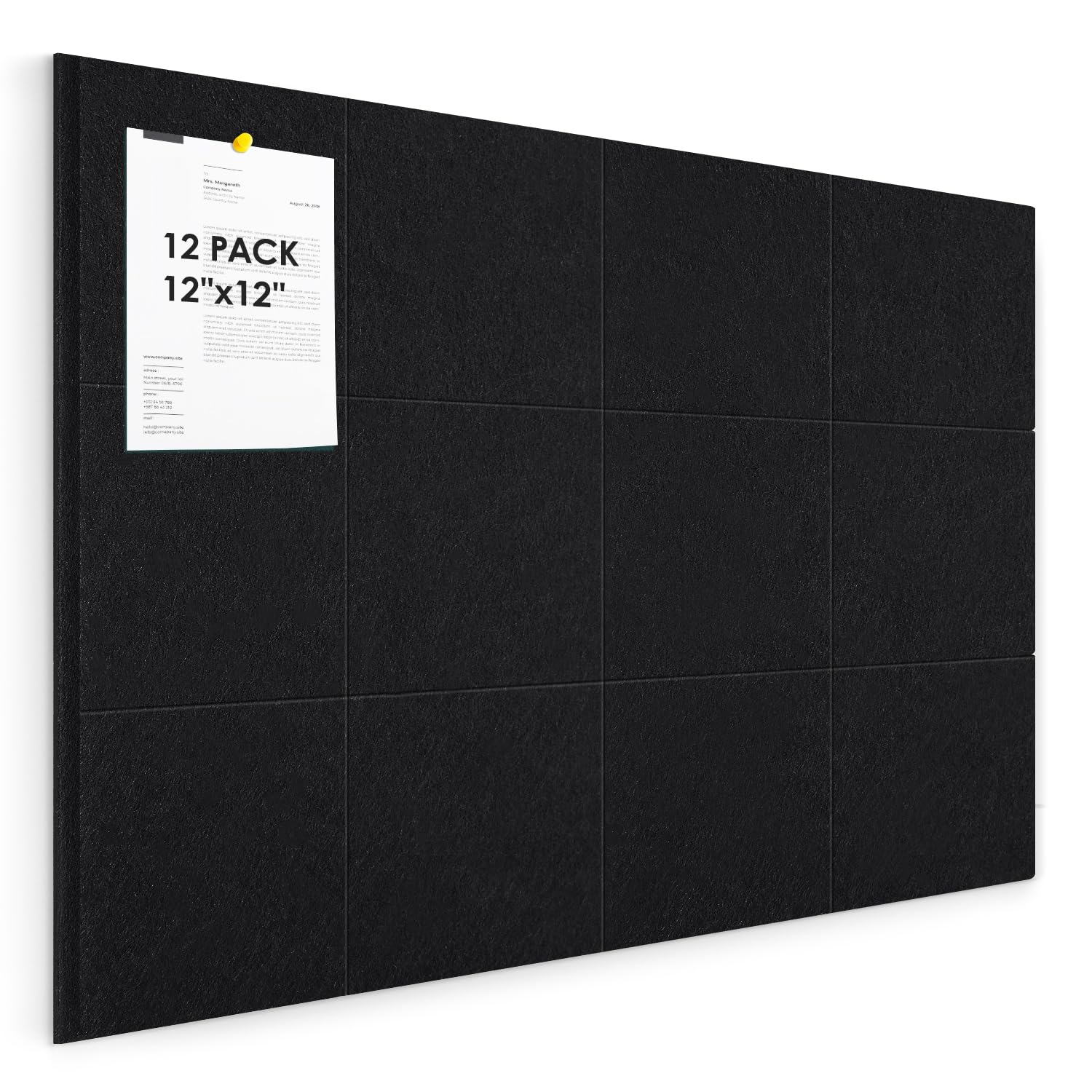 Large Cork Board for Walls 48"x36" |Cork Board Alternative| 12 Pack Felt Wall Tiles| Black Bulletin Board with Removable Adhesive | Cork Boards