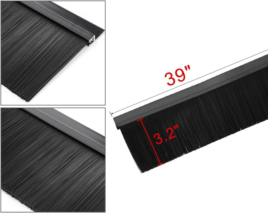 uxcell Door Bottom Sweep H-Shape Aluminum Alloy Base with 3.2-inch Black Nylon Brush 39-inch x 4-inch