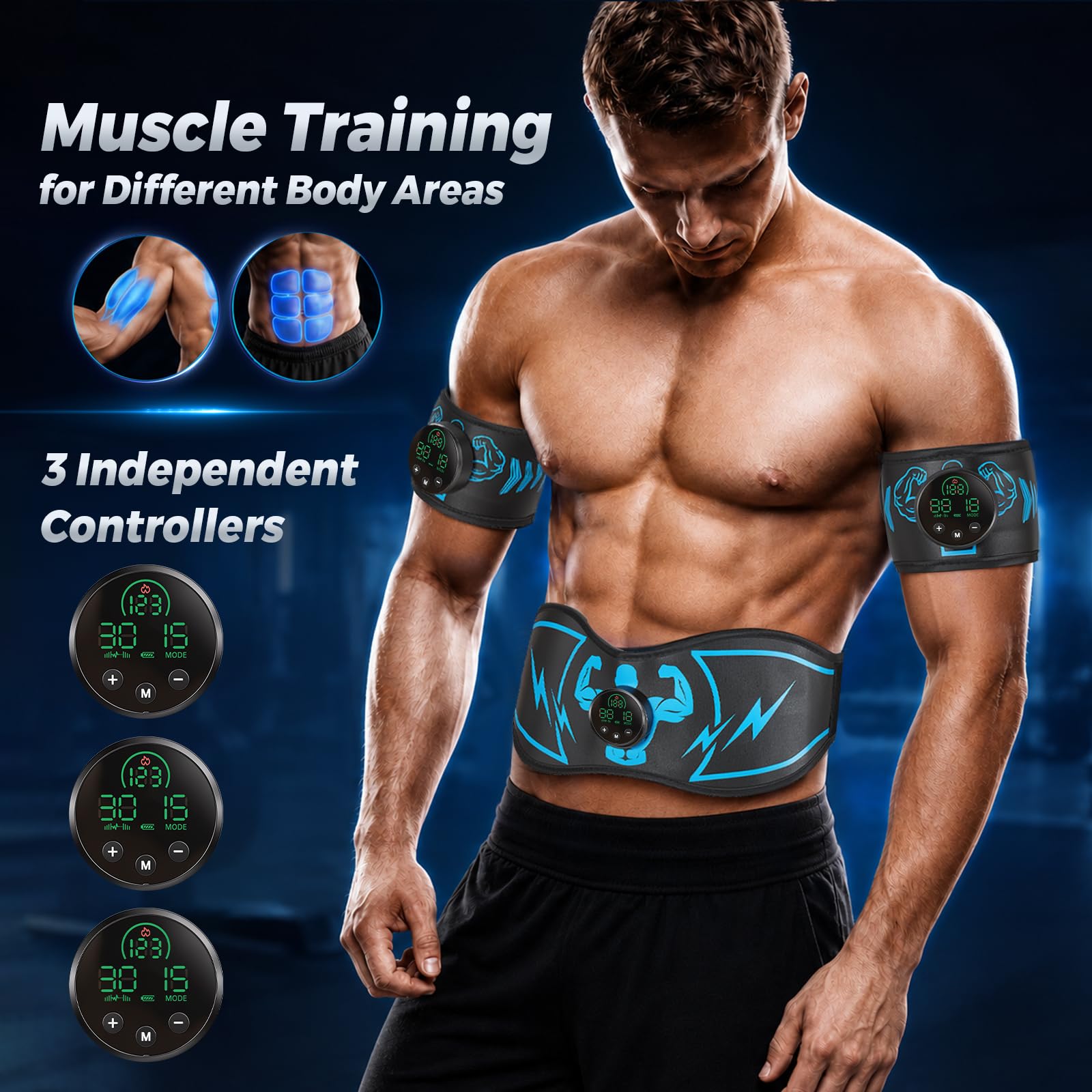 EMS Bauchmuskeltrainer, Bauchmuskeltrainer Elektrisch mit 15 Modi 30 Intensitäten, EMS Trainingsgerät für Bauchmuskel Muskelaufbau, Nzeige des Kalorienverbrauchs, Geschenke für Männer Frauen