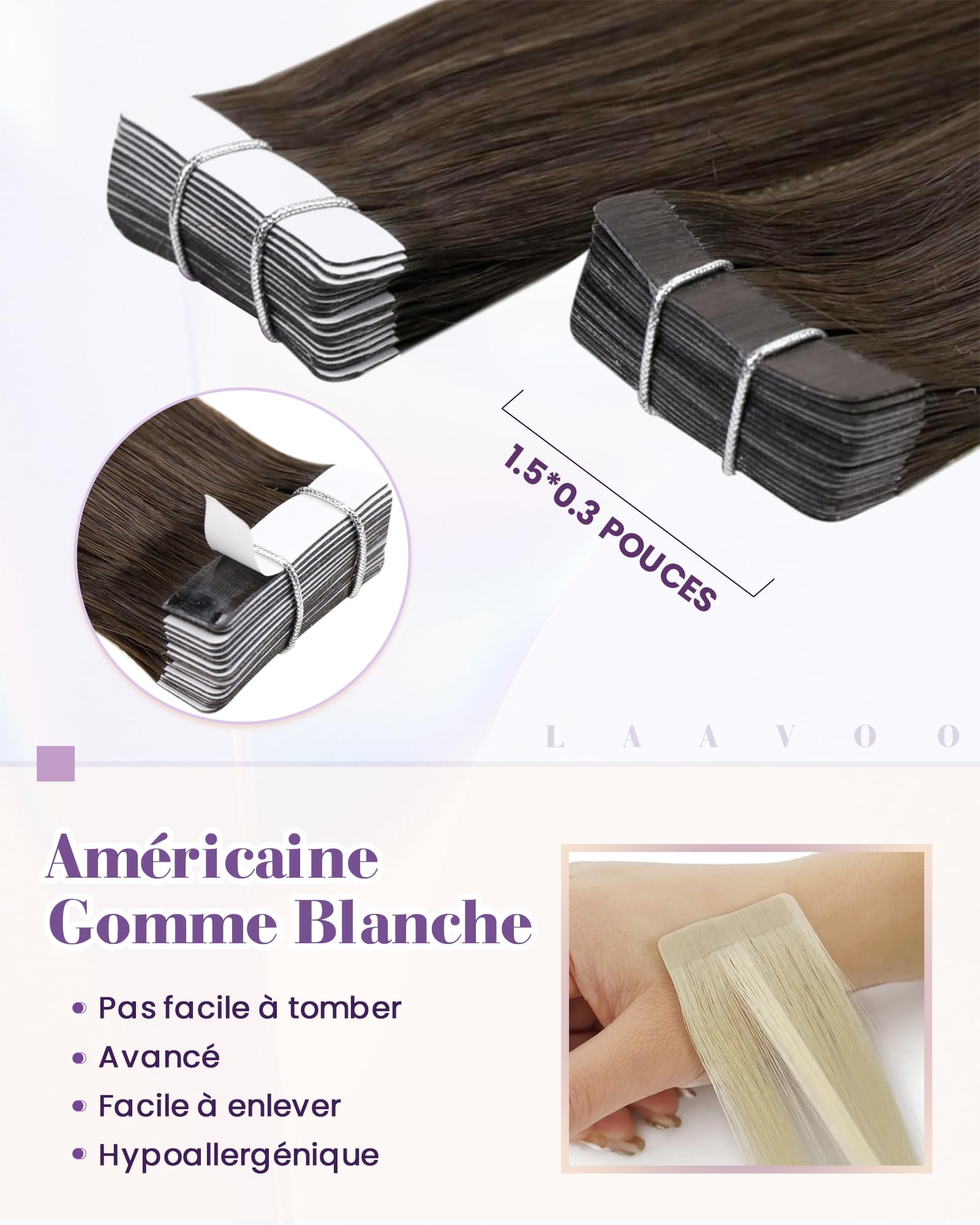LaaVoo Tape in Hair Extensions Human Hair Brown Tape Hair Extensions Real Human Hair 26 Inch Invisible Tapes Remy Straight Dark Brown Hair Double Sided Tabs 20pcs 65g #4 - Image 3