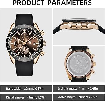 BENYAR Mens Watches Analog Quartz Chronograph Waterproof Luminous Men's Wrist Watches Business Casual Fashion Designer Big Face Dress Watch