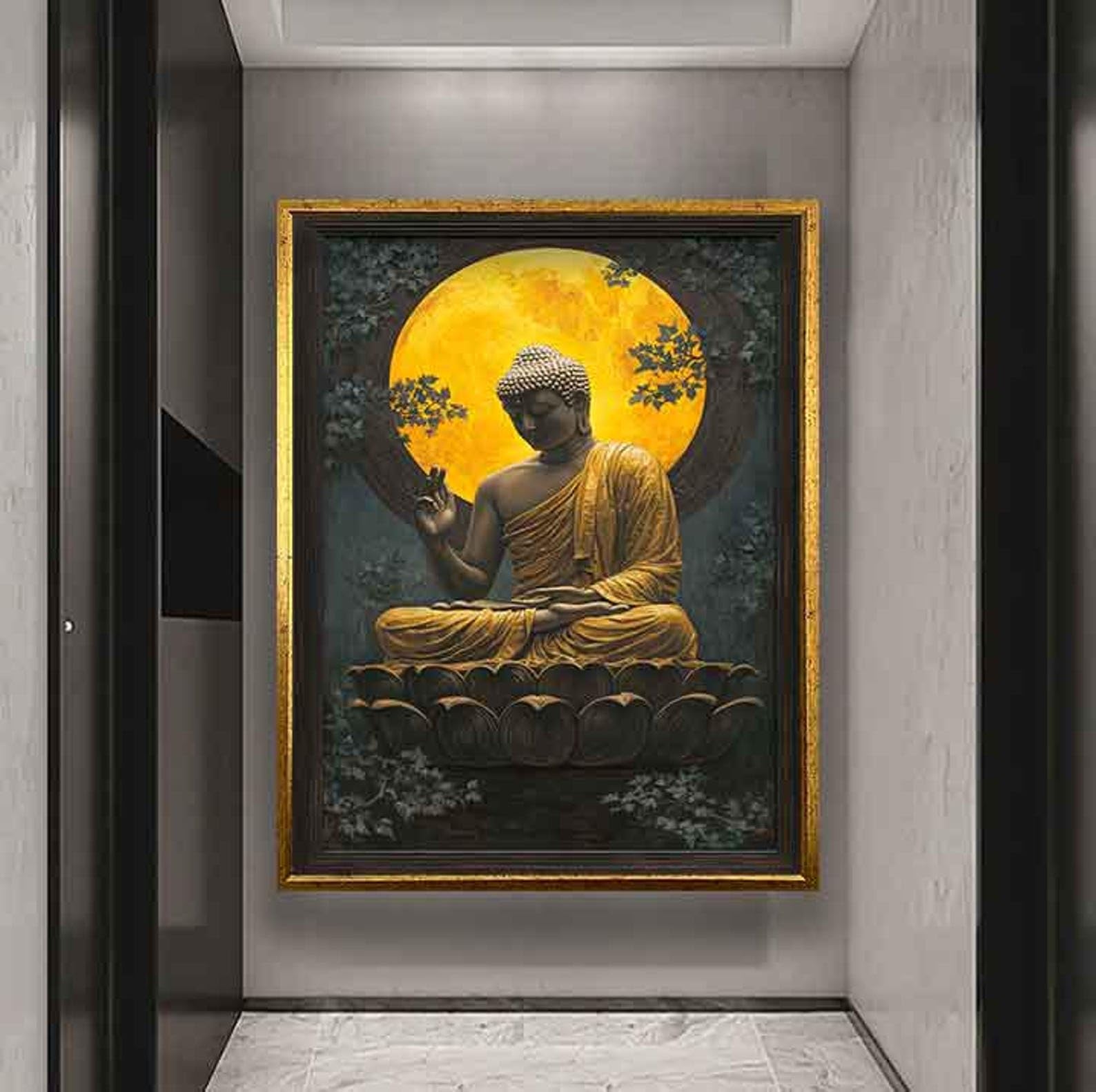 LMYCHENG Budda abstrakcyjne wydruki artystyczne plakaty natura Budda malarstwo medytujący Budda płótno do salonu dekoracja domu (50 x 75 cm/rama wewnętrzna)