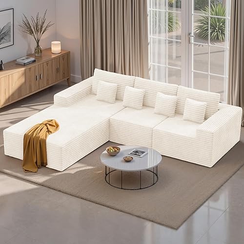Miniatura 17 de Sofás seccionales modulares de nube de 111 pulgadas con chaise en forma de L, sofá tapizado de asiento profundo sin estructura para sala de estar,