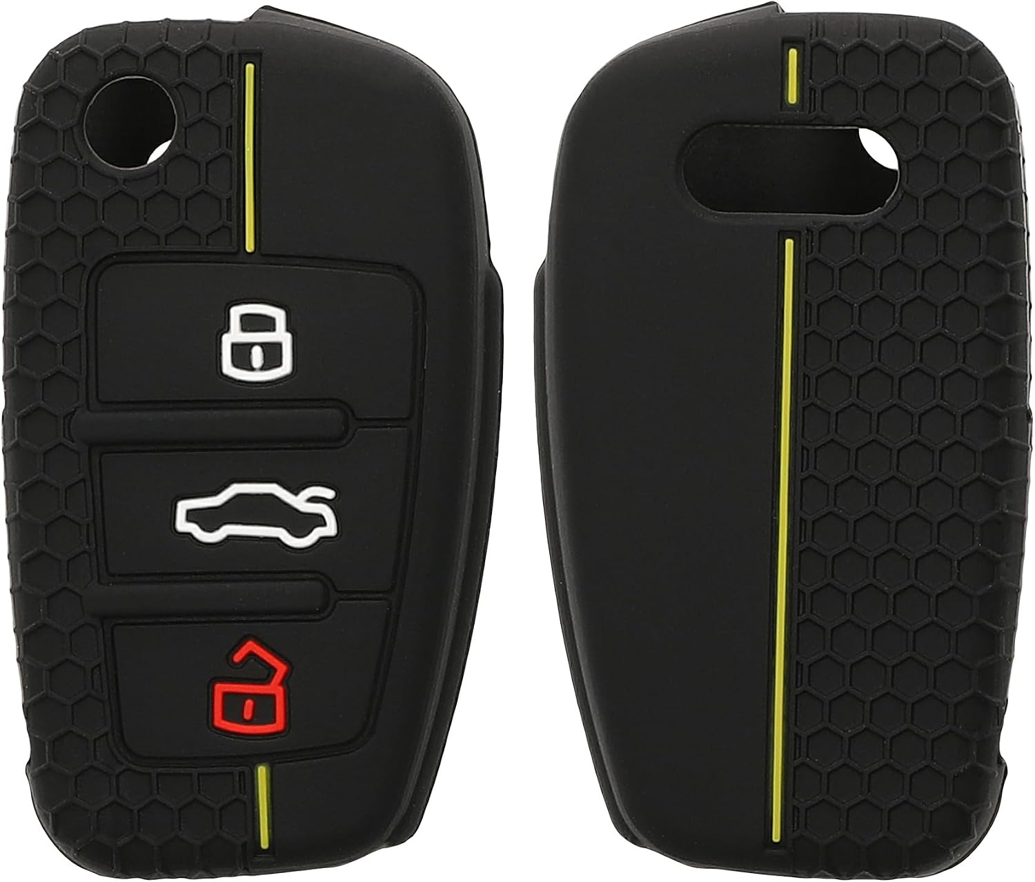 kwmobile Car Key Cover for Audi 3 Button Flip Key Cover - Protective Key Fob Case - Soft Anti-Slip Shell - Scratch Resistant - Black / Yellow