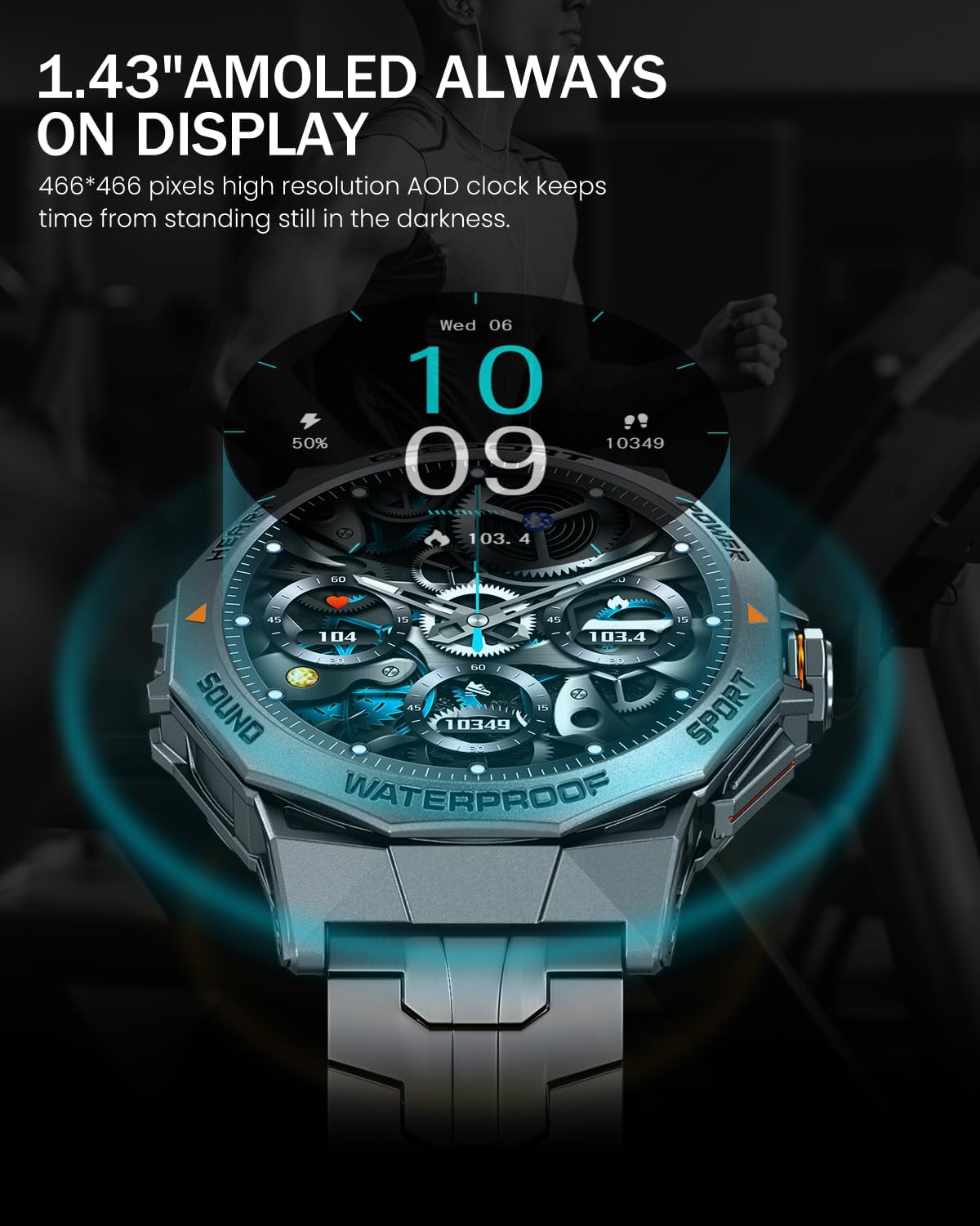 Military Smart Watch for Men with Bluetooth Call, 1.43" AMOLED Screen Smartwatch with Heart Rate/Sleep Monitor, IP68 Waterproof Fitness Tracker with 100+ Sport Modes for iOS Android