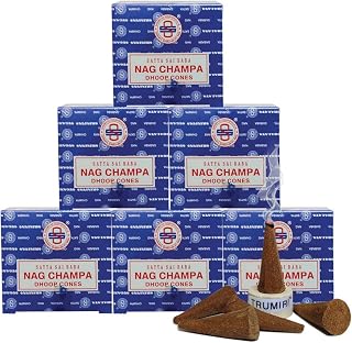 TRUMIRI Incense Cone Holder Bundle with Satya Sai Baba Nagchampa Incense Dhoop Cones - Pack of 6 (Approx 72 Cones)