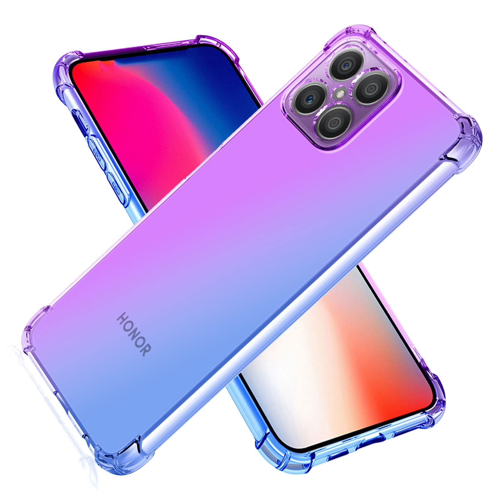 I-Kool IKOOL Case for Honor X8 Cover,Ultra-thin Color Gradient Clear Back Shockproof TPU Bumper Phone Cover[Anti-Yellowing] (Purple+Blue)