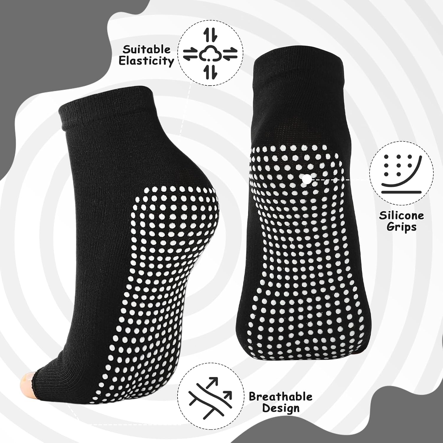 Toeless Grip Socks for Women, Non Slip Yoga Socks with Silicone Grips, Open Toe Breathable Ankle Socks