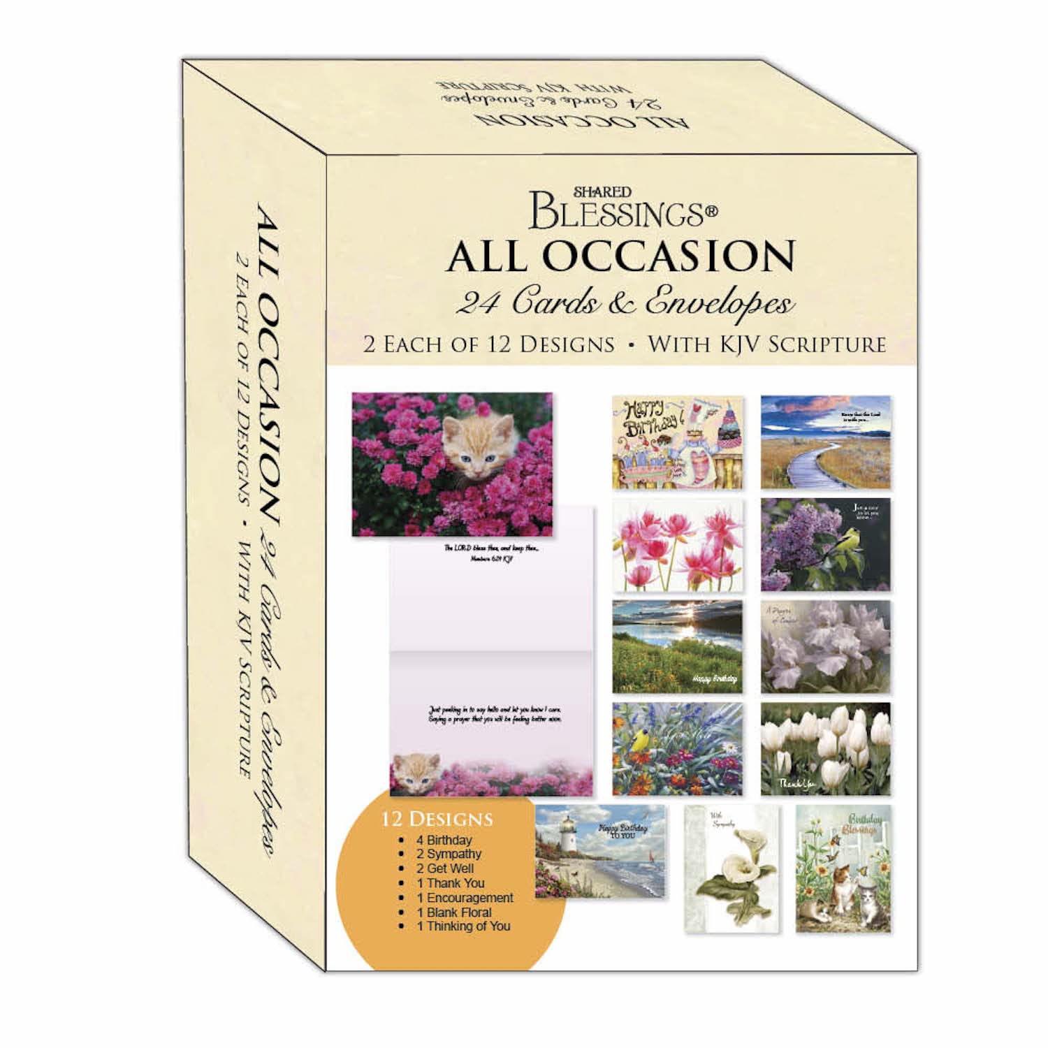 Shared Blessings All Occasion Religious Greeting Cards - King James Version Scriptures - Faith Based Inspirational Thinking of You Cards with Envelopes - Assorted Designs - 24 Count
