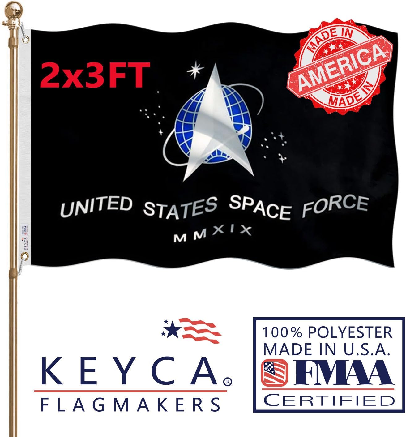 US Space Force Military Flag 2x3 FT Made in The USA-Heavy Duty Vibrant Color Double Sided Space Force Flag with 2 brass grommets for Home/Company/Indoor Outdoor Decoration