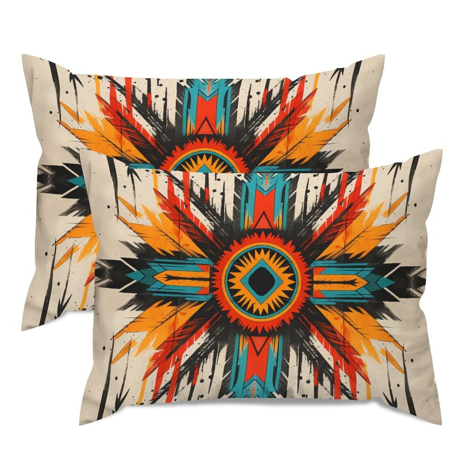 Taies d'oreiller en coton et lin style tribal africain ethnique 50,8 x 66 cm