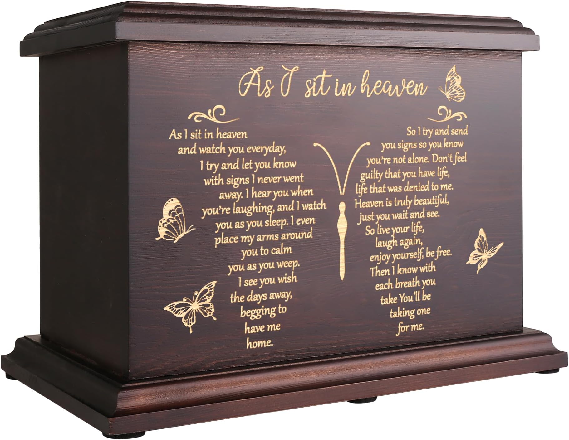 Cremation Memorial Urn for Human Ashes - Wooden Box for Adult Male Female - Large Burial Casket for Men Women Child - Holds Up to 270 LBS