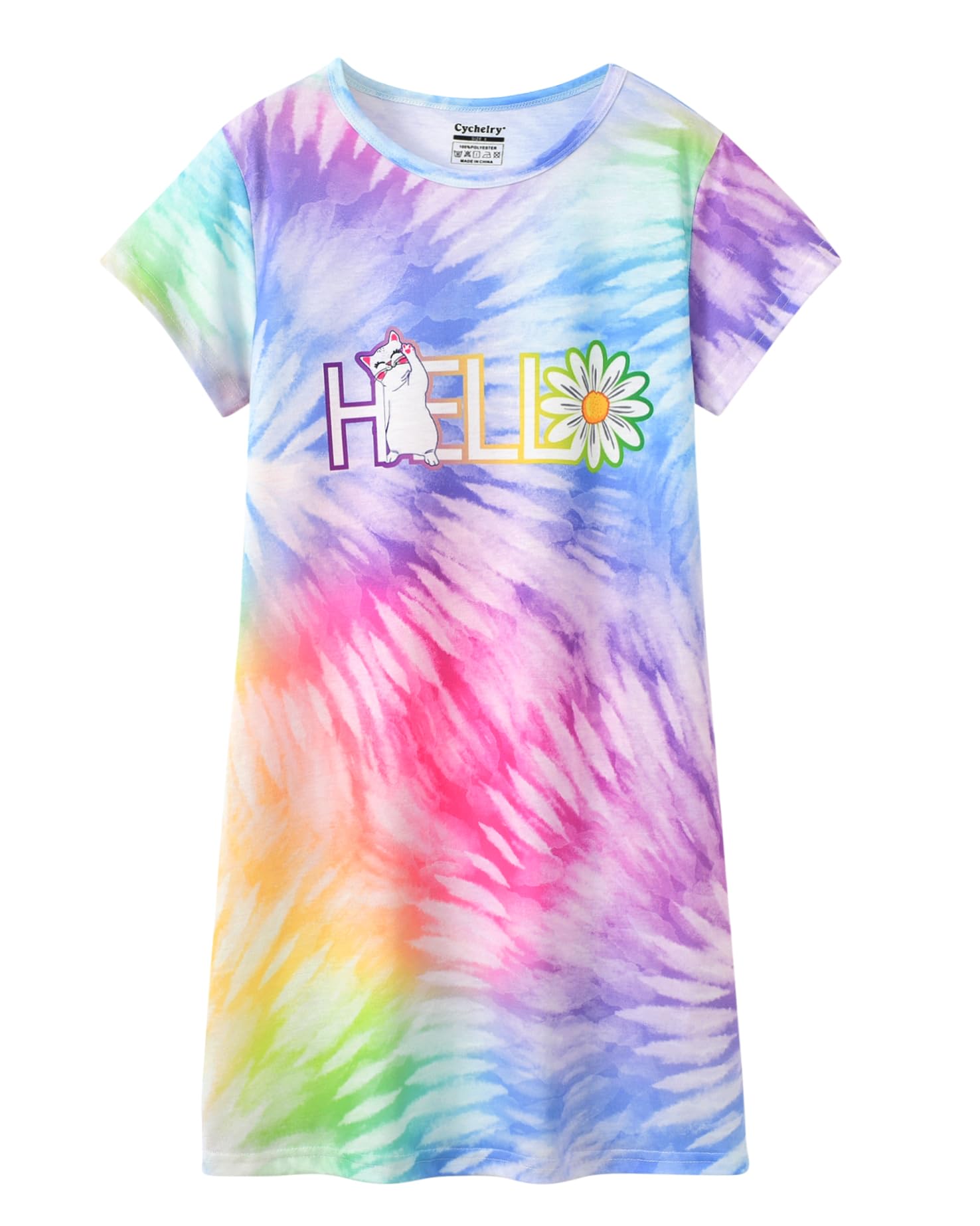 CYCHELRY Teen Girls Nightgowns-Trendy Tie Dye Short Sleeve Sleepwear Cute Polyster Nightdress Tween Pajamas Size 8-16