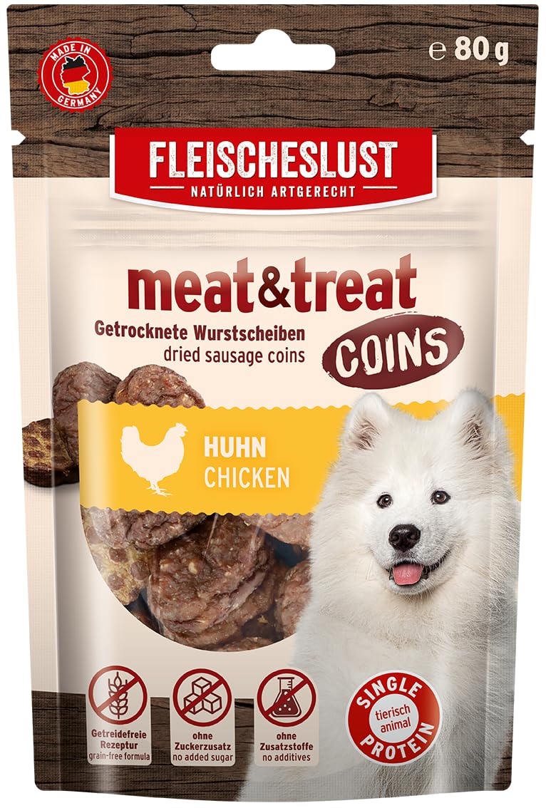 Meat&Treat Coins Huhn (10x100g), Hundeleckerli getreidefrei, Hunde-Snack fürs Hundetraining, Ergänzungsfutter, Trockensnack von Fleischeslust
