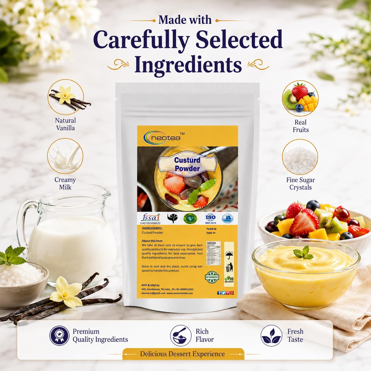 Neotea Custard Powder (500g) – Vanilla Flavor Powder for Baking & Desserts, Ideal for Cakes, Jams, Jellies, Cookies, Ice Creams, Puddings & More – Perfect for Making Smooth, Creamy Treats, Versatile Ingredient for Home Bakers & Dessert Lovers 1