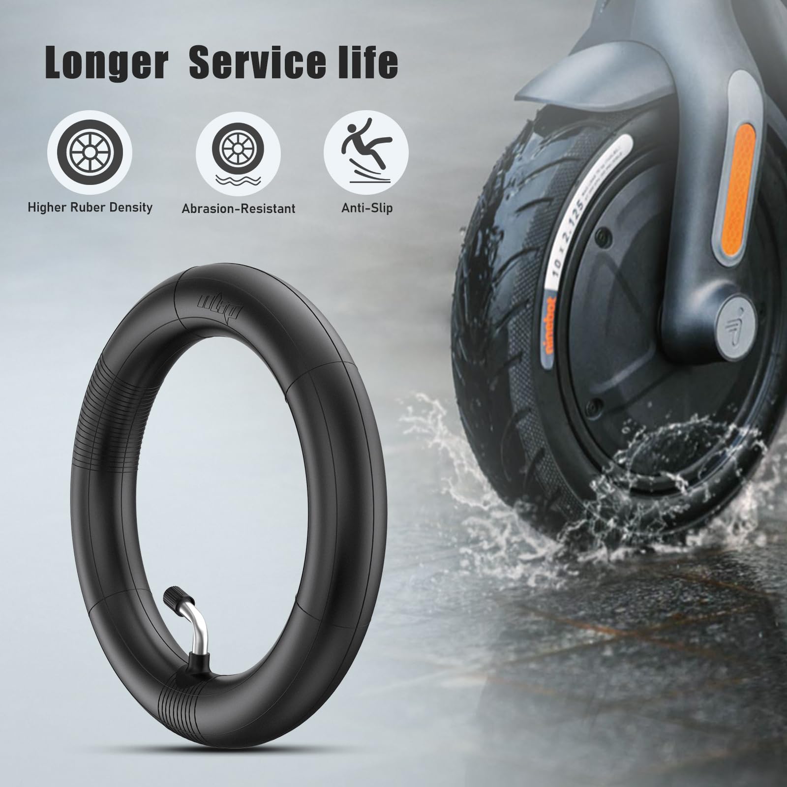 SYACHI Camaras de Aire Patinete Electrico 10 Pulgadas(10x2.125,10x2.5) Válvula Curvada 45º Grosor Extra Forzada,10 x 2,125 Cámara de Aire para E-Scooter, Compatible con Patinete Eléctrico (1PCS)