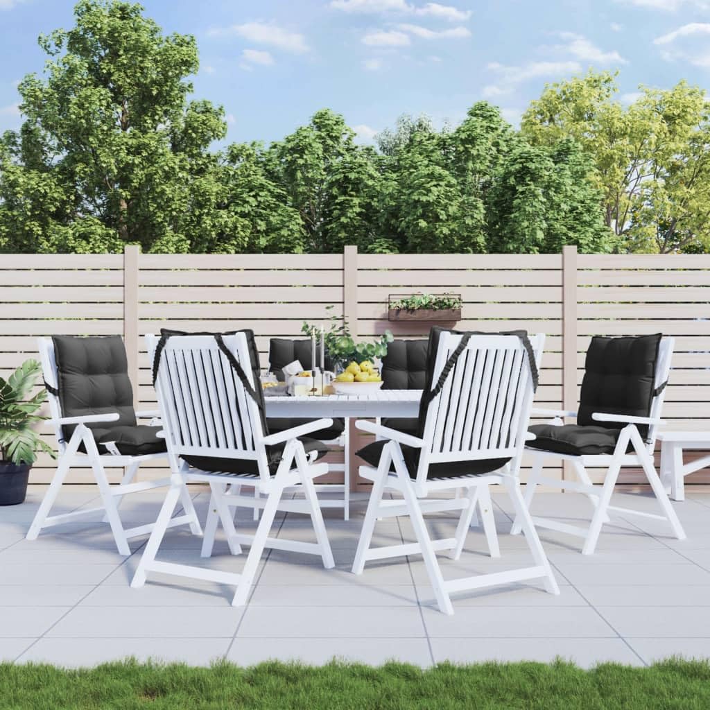 vidaXL Lot de 6 Coussins de Chaise à Dossier Bas, Galette de Siège Imperméable, Coussin d'Extérieur Anti-Glissement Jardin Terrasse, Noir Tissu Oxford