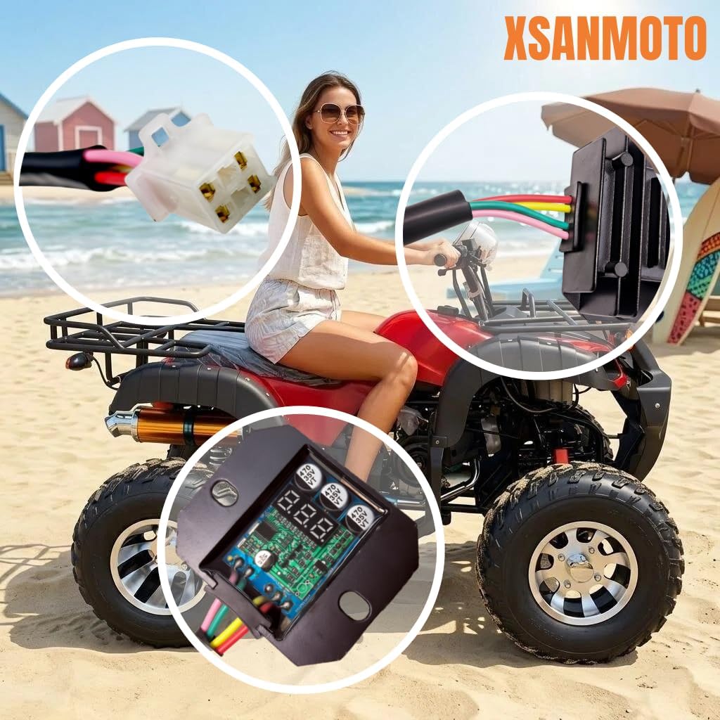 XSAMOTO Voltage Regulator Rectifier with Intelligent Digital Display, 4 Wires Single Phase 12V Charging System Replacement for Honda Yamaha Suzuki Kawasaki ATV Motorcycle Scooter and CG125-250