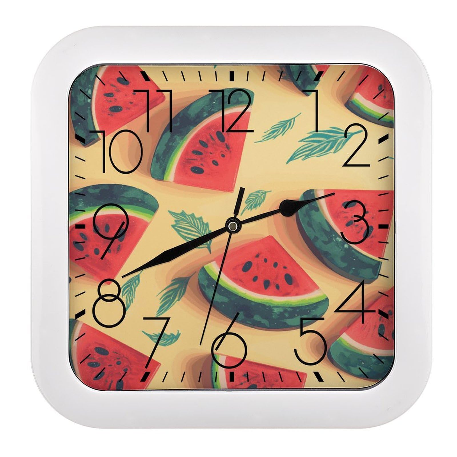 Horloge murale rétro pastèque carrée, l'accessoire déco d'été vintage et silencieux idéal