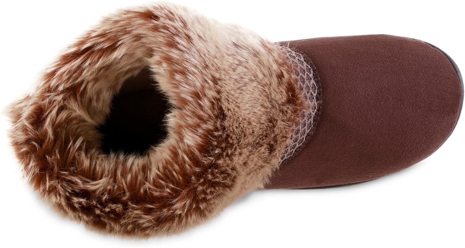 isotoner Women's Indoor/Outdoor Microsuede Mallory Boot Slippers with Memory Foam Comfort , Dark Chocolate, 6.5-7