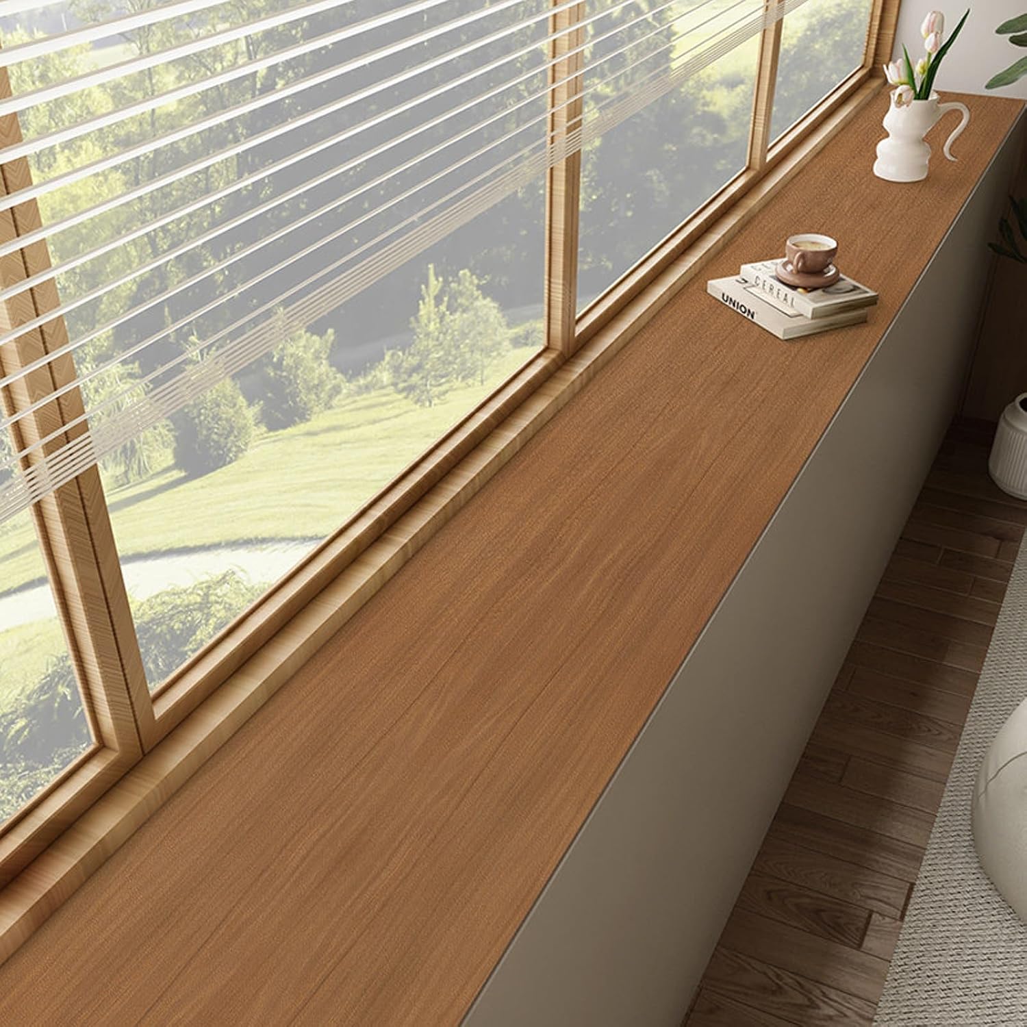 Faux Leather Wood Grain Window Sill Protector, Non-Slip Waterproof Window Sill Protector Pad for Bay Windows and Balconies(E,7.87X78.74IN)