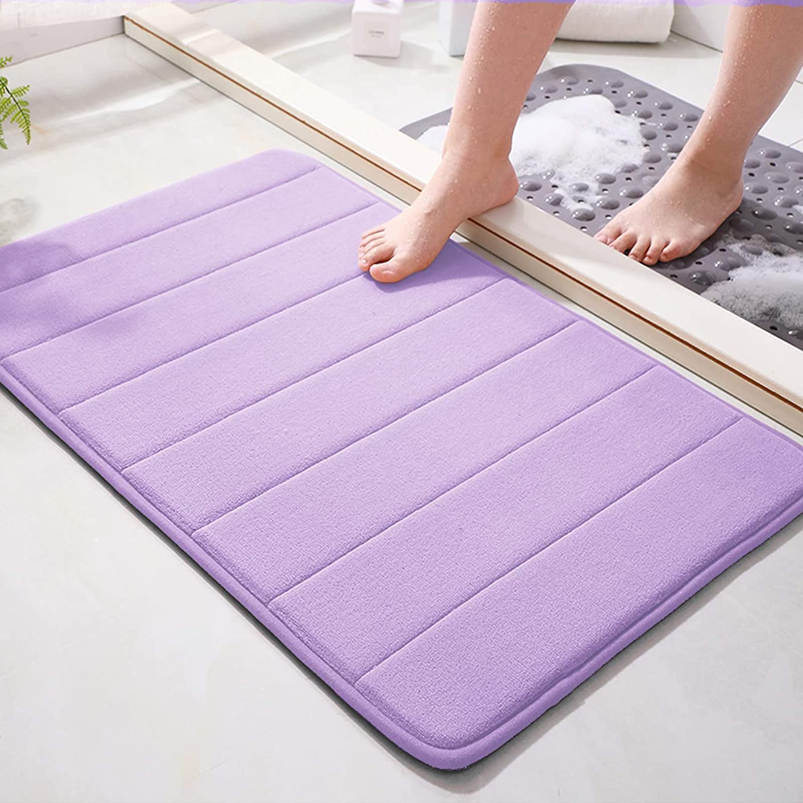 DIKXO Memory Foam Bath Mat, Non Slip Super Water Absorption Soft Bathroom Rugs Comfortable, Super Water Absorption for Bathroom Floor Rug, 40x60cm (Lavender)