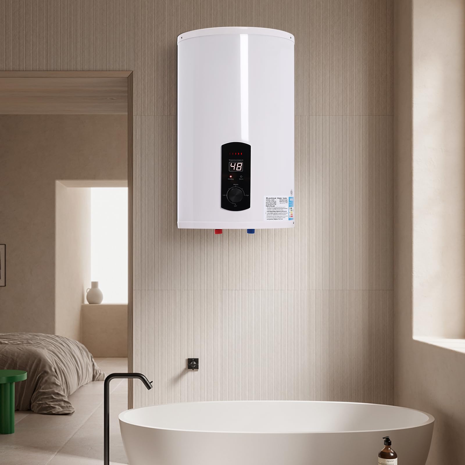 Chauffe-eau mural 30 l - Chauffe-eau électrique vertical - Température réglable avec robinet et douchette