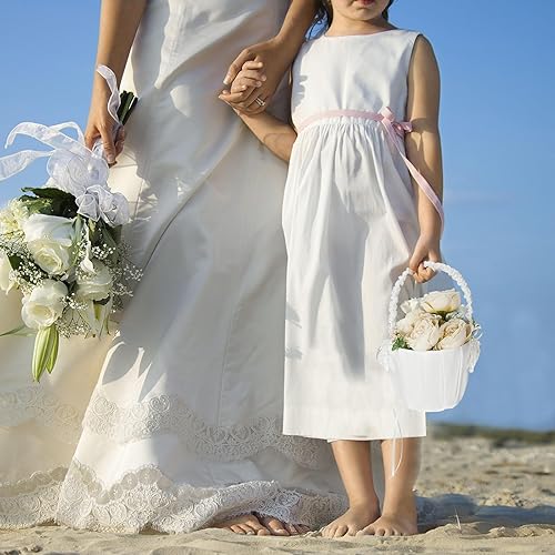Miniatura 6 de 4 cestas de flores para niña, cesta de flores bohemia para novia, decoración de boda, ceremonia, accesorios de fiesta (blanco, rosa)