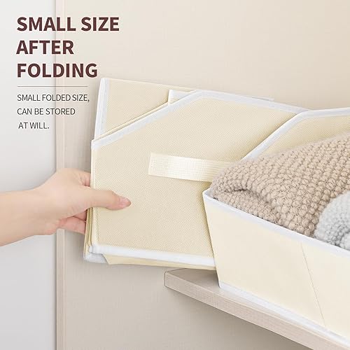 Miniatura 7 de Organizador trapezoidal para armario, cestas grandes para organizar, caja de almacenamiento de tela para estantes, cubos de almacenamiento para Beige