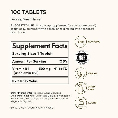 Miniatura 2 de SolgarVitamina B-1Tiamina 500mg 100tabletas Paquete de 1 100