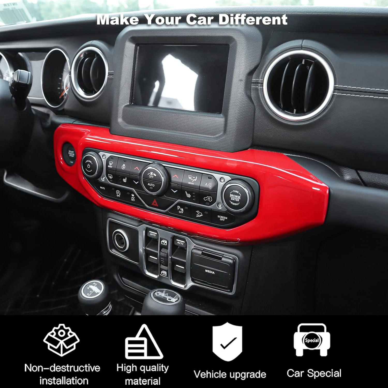 RT-TCZ Center Console Air Conditioner Control Panel Trim Cover Dashboard Decoration Interior Accessories for Jeep Wrangler JL JLU & Gladiator JT 2018-2022,Red
