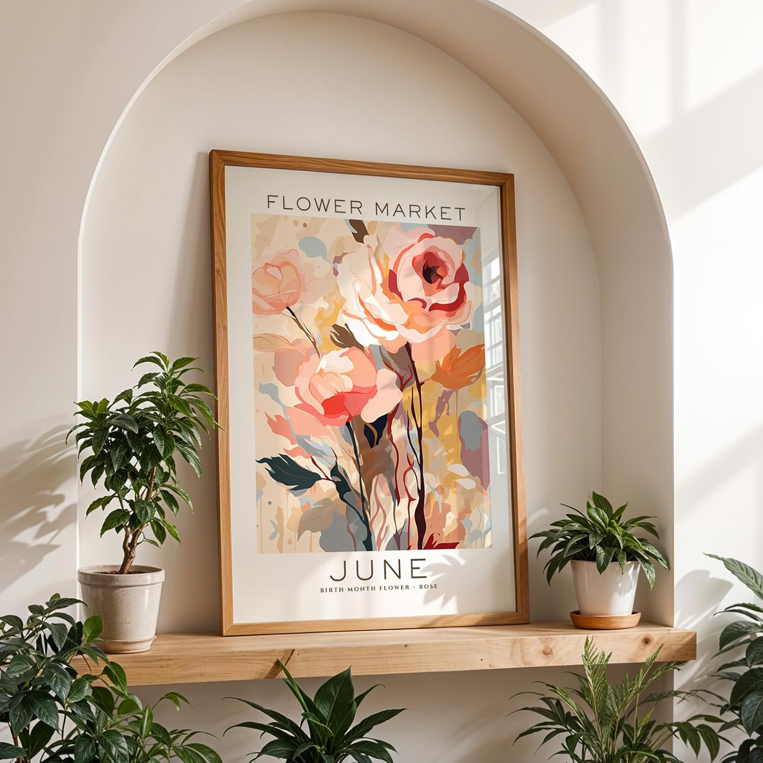 Birthday Gifts for Women, Flower Market June Birthday Wall Art Print, Birth Month Gift, Abstract Floral Poster for Bedroom, Bathroom, Living Room Decor (Unframed)