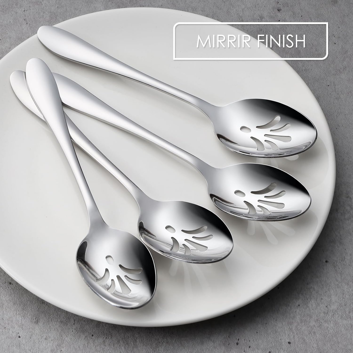Stainless Steel Slotted Serving Spoons, E-far 4-Piece Metal Tablespoons Hostess Serving Utensils Set for Catering Buffet Party Kitchen Restaurant, Dishwasher Safe