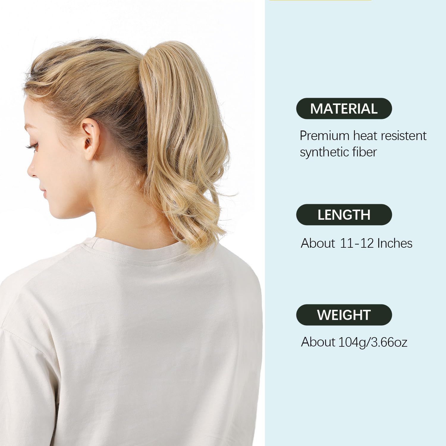 DAYCEN Wavy Hair Claw Ponytail Extension, Clip In Medium Length Synthetic Wave Ponytails For Women Girls (Medium Blonde)