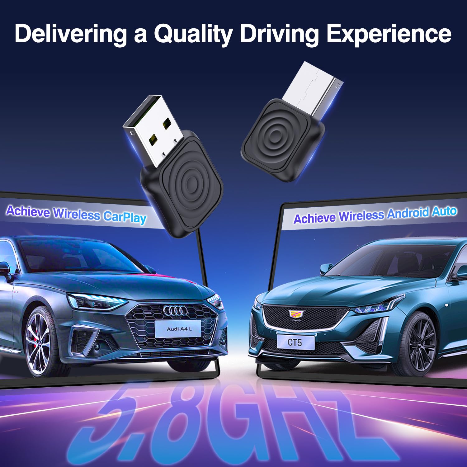 Carlinkit Bezprzewodowy Adapter USB Mini Ultra dla Przewodowego CarPlay i Android Auto - Plug & Play