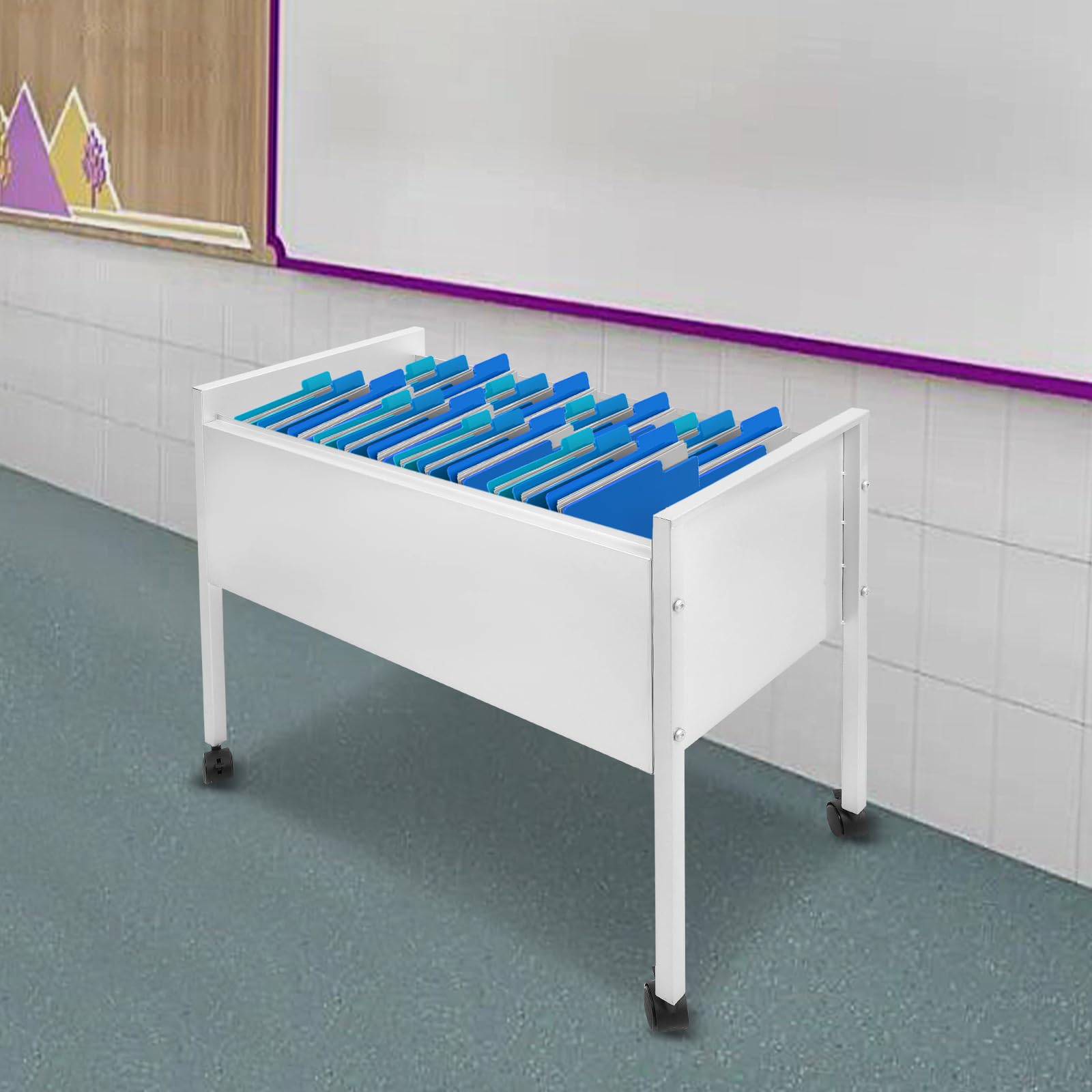 Aktenordner mit Rädern Rollbarer Aktenschrank für Hängemappen für Büros Konferenzräume Arbeitszimmer Silber 70 * 37 * 60cm