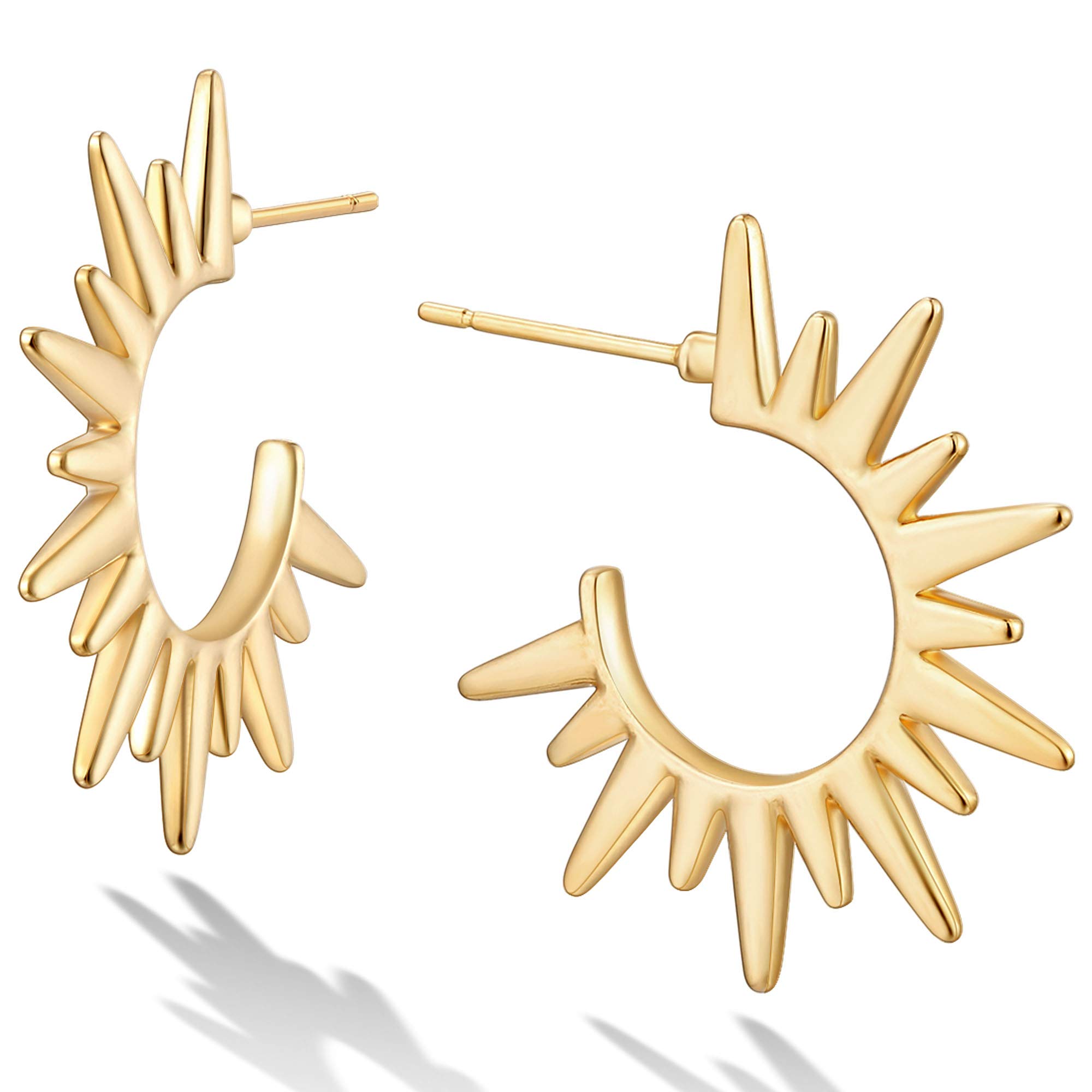 Mevecco Gold Hoop Earrings 18K Gold Plated Chunky Loop Dainty Spike Bead Flat Frill Tassel Horn Thick Infinity Ear Open Hoops Earring Minimalist Circle C Hoop Earrings for Women Lightweight Earrings