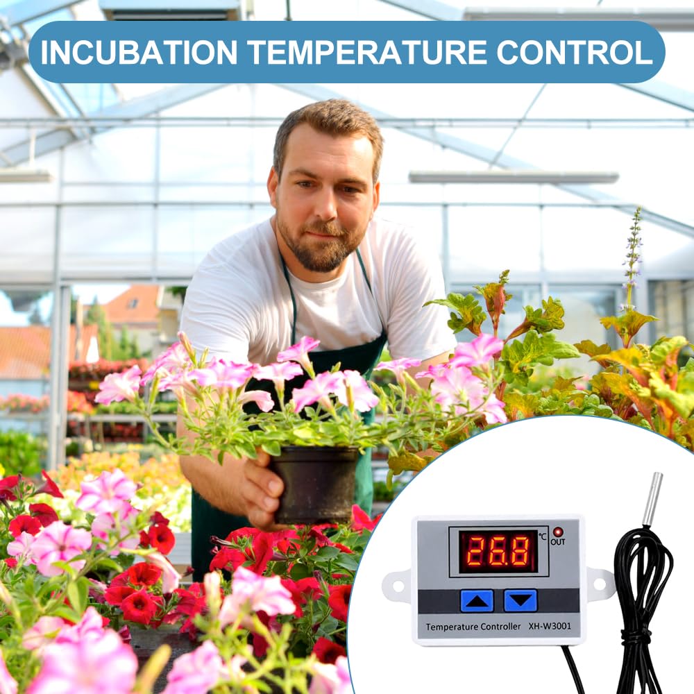 XH-W3001 Digitaler Temperaturregler, 4 Stück Temperaturschalter, DC 12V Digital Thermostat mit Wasserdichter Sonde, Thermostat Schalter für Gewächshaus, Aquarium, Inkubator, Heizung Kühlung