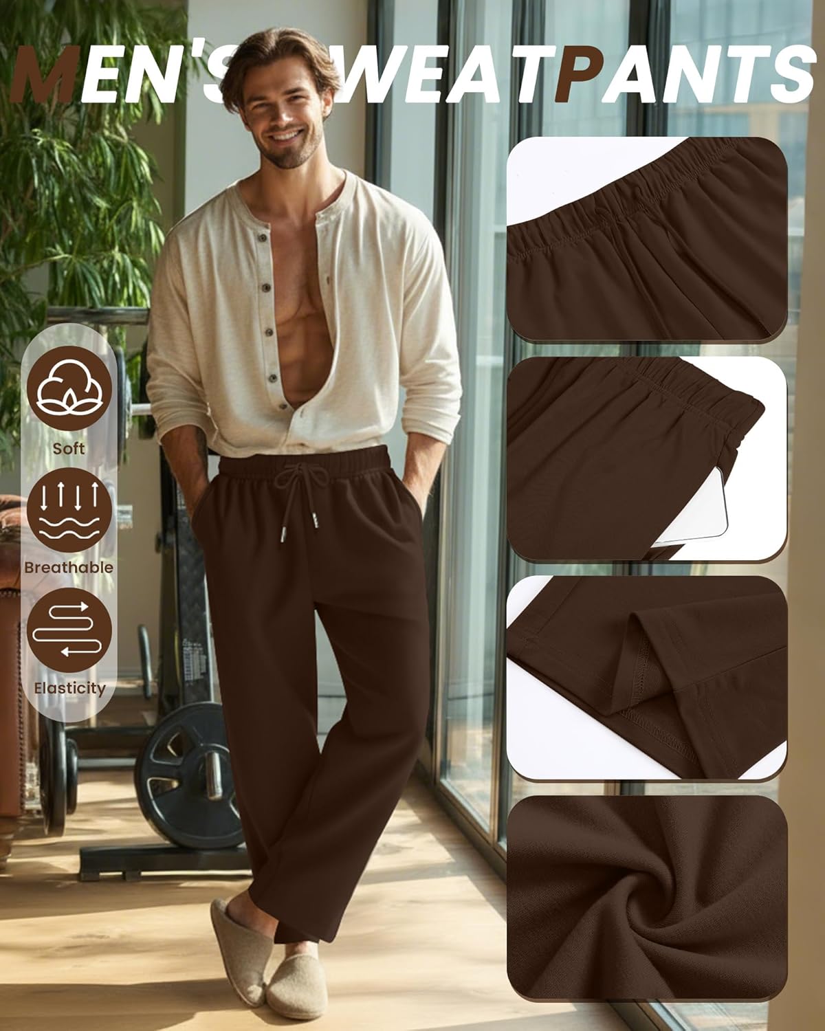 Neer 4 Pack Men's Lightweight Sweatpants Athletic Wide Leg Drawstring Open Bottom Pants Baggy Joggers Lounge with Pockets - Image 3