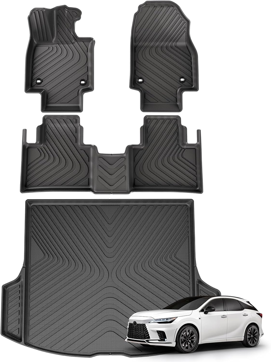 SMABEE Car Floor Mats & Cargo Liner Fit for 2023 2024 Lexus RX RX350 RX350h RX500h All Weather Floor Liners Trunk Mat 1st&2nd Row TPE Anti-Slip Waterproof Interior Accessories