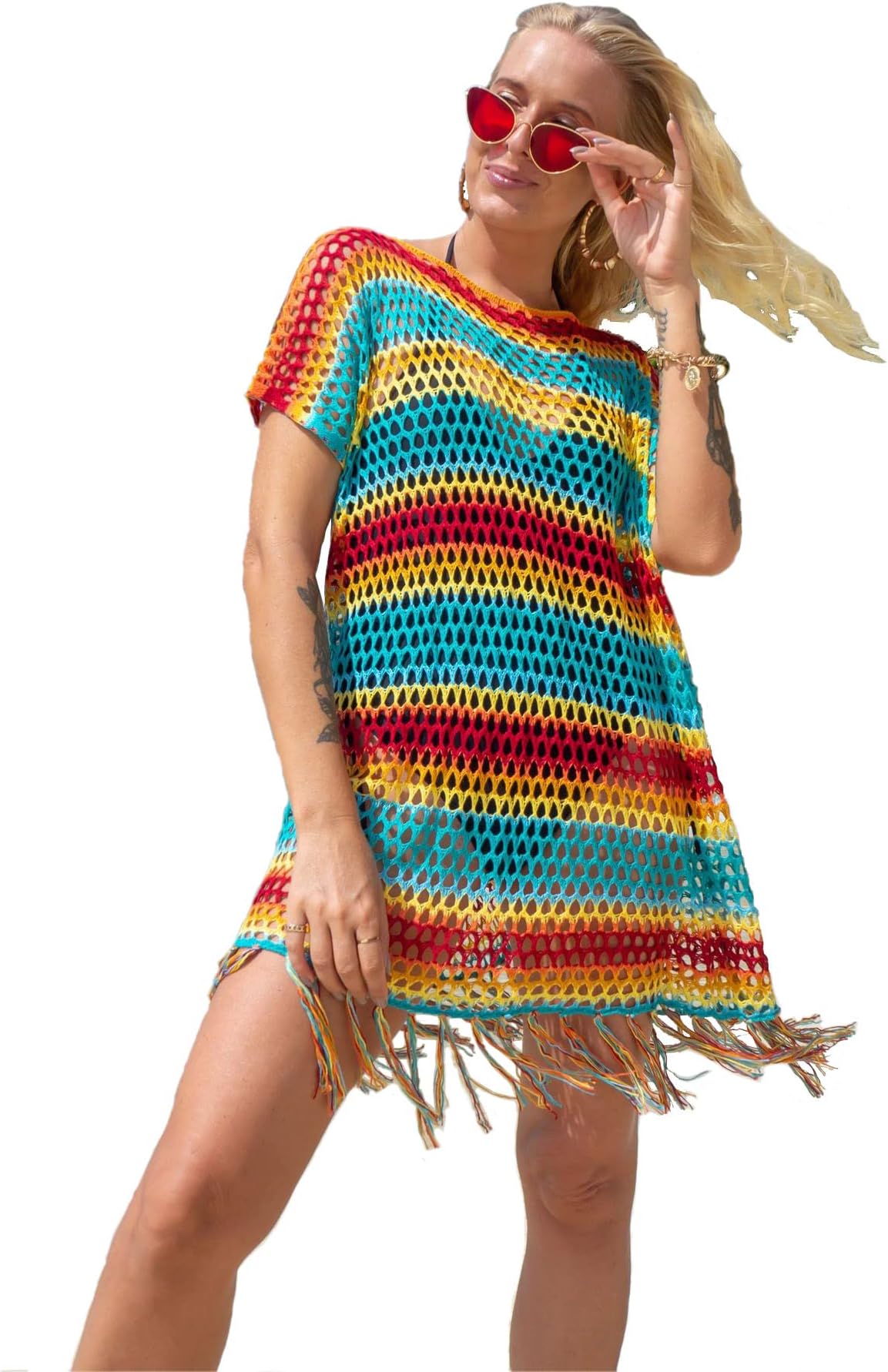 NCWomen's Swimsuit Cover Ups Summer Beach Dress Bikini Coverup Casual Tassel Sun Dress Beach Tops Sexy Knit Cover Dresses Bikini Cover-ups Nets Short Skirt