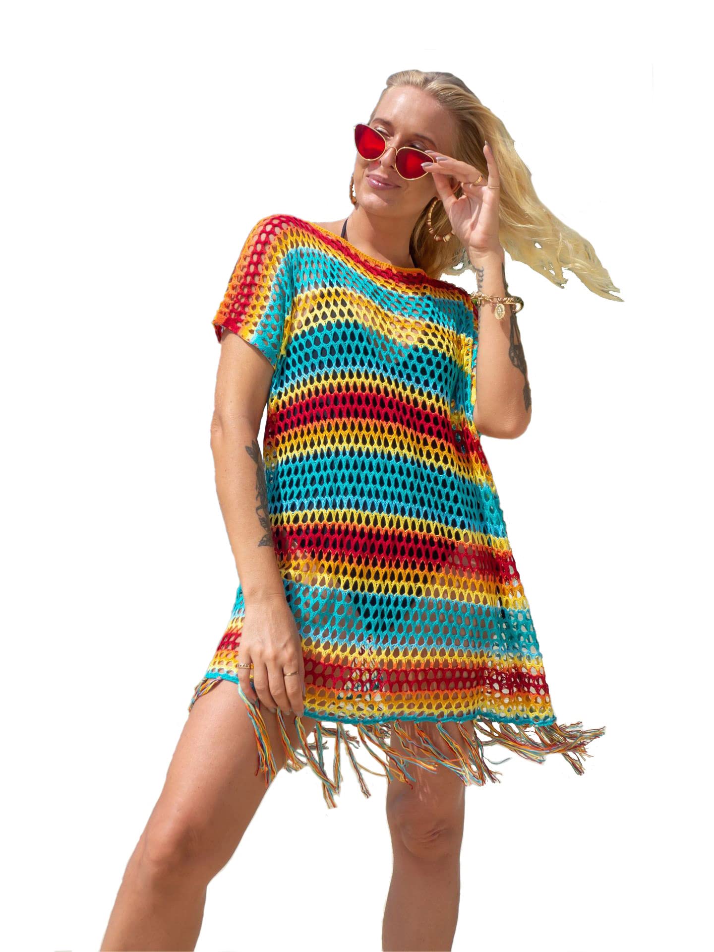 NCWomen's Swimsuit Cover Ups Summer Beach Dress Bikini Coverup Casual Tassel Sun Dress Beach Tops Sexy Knit Cover Dresses Bikini Cover-ups Nets Short Skirt