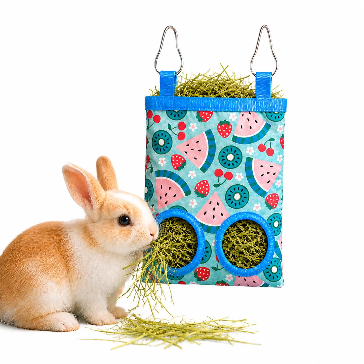 Hanging Rabbit Hay Feeder Bag with 2 Feeding Holes | Cloth Hay Storage Dispenser for Rabbit, Guinea Pig, Hamster & Chinchilla | Hanging Small Animal Feeding Bag-image-25