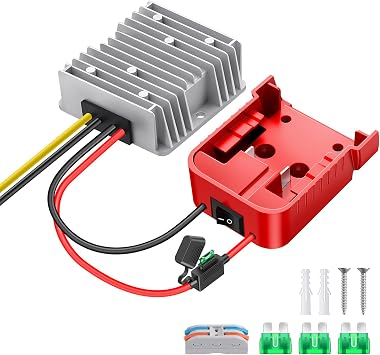 18v to 12v Step Down Converter,Compatible with Milwaukee M18 Battery Adapter,DC 12V 20A 240W Buck Converte,Multifunctional Design,Over Discharge Protection,with Switch,30A Fuse,Wire Terminals