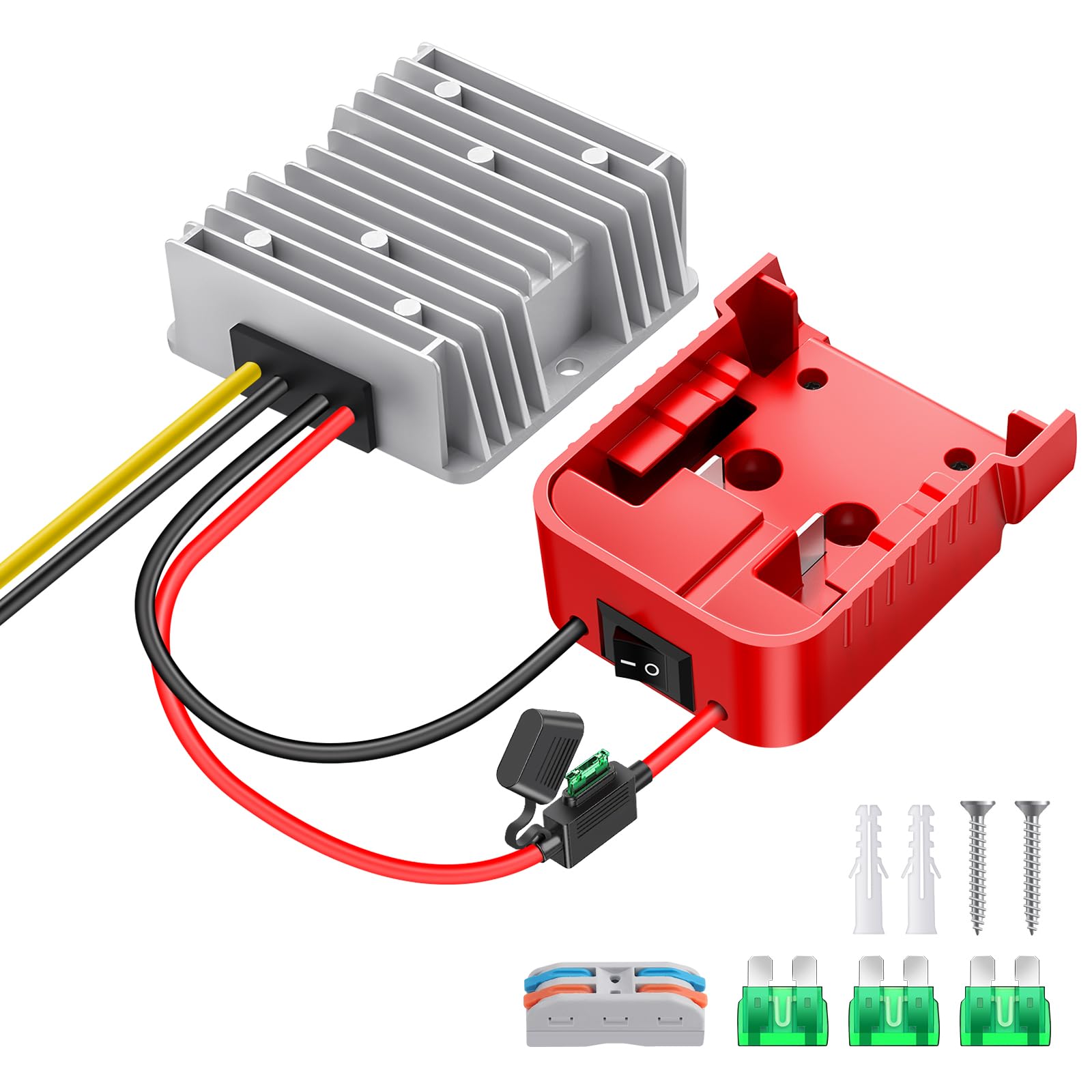 Photo 1 of 18v to 12v Step Down Converter,Compatible with Milwaukee M18 Battery Adapter,DC 12V 20A 240W Buck Converte,Multifunctional Design,Over Discharge Protection,with Switch,30A Fuse,Wire Terminals