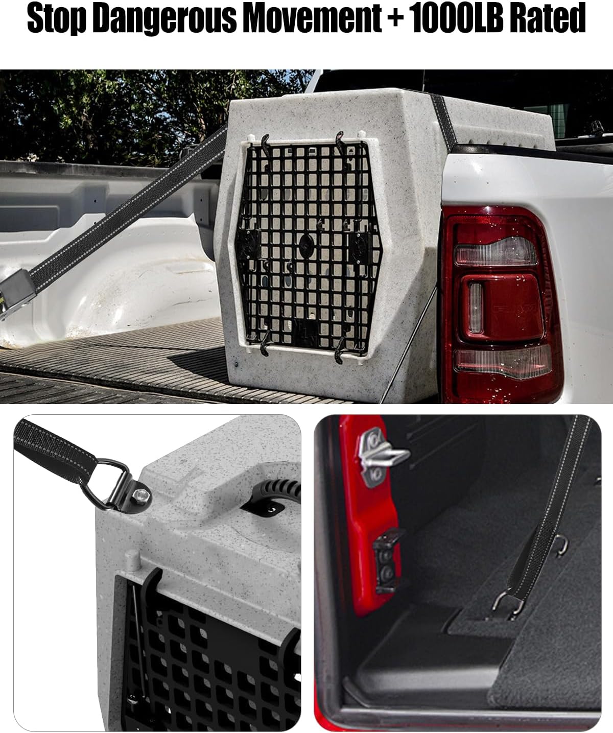 4 Pcs Dog Kennel Tie Down Kit Fits for Ruffland Kennel, 1000Lbs Break Strength Fixing Kit, Ratchet Anti-Slip Tie Down Straps for Truck SUV Transportation with D-Ring