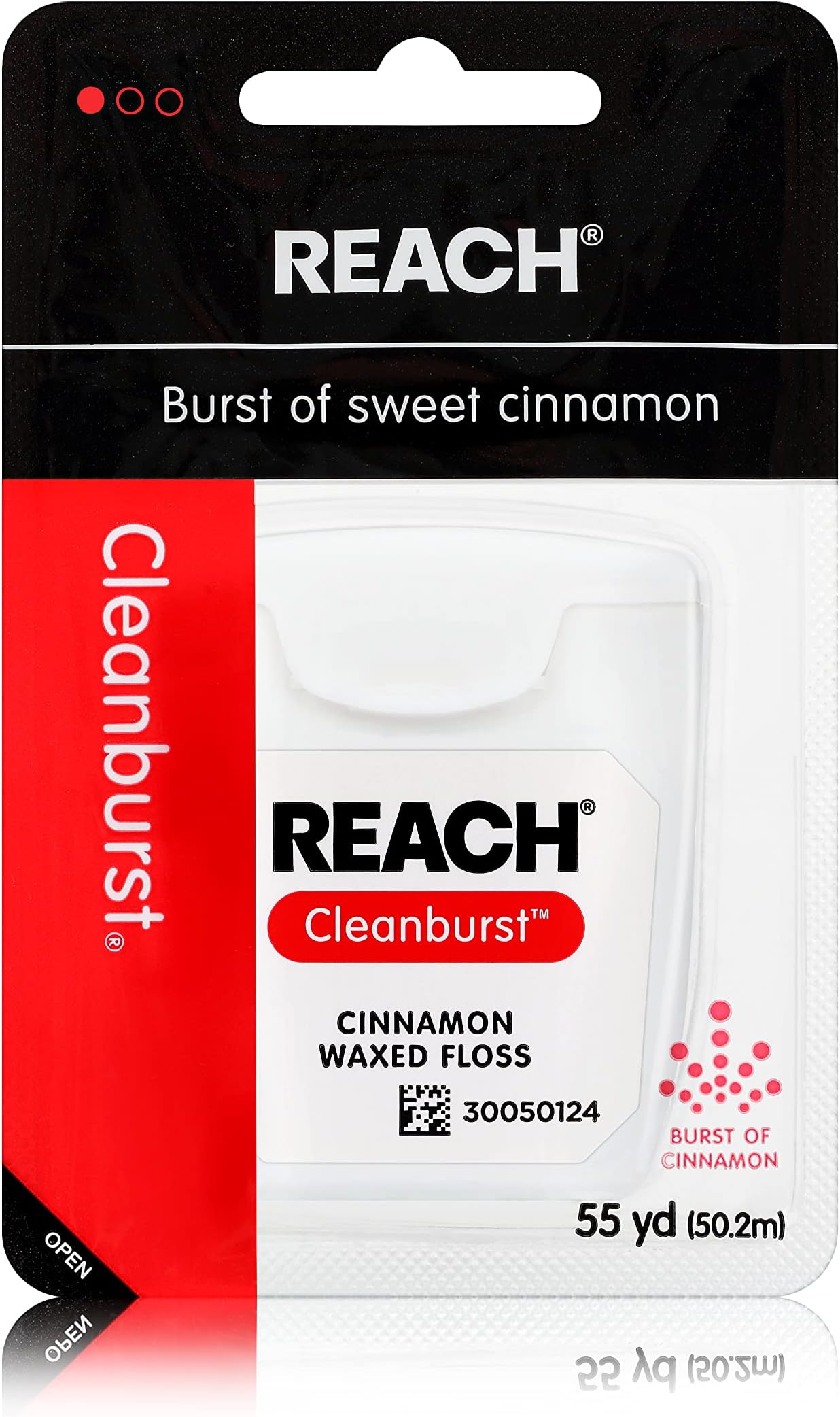 Reach Cleanburst Waxed Dental Floss, Oral Care, Cinnamon Flavored, 55 Yards
