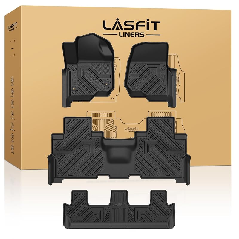 Tapetes automotivos em TPE LASFIT para Ford Expedition e Expedition Max 8 lugares, 2021 a 2024, 3 fileiras, preto, 4 peças